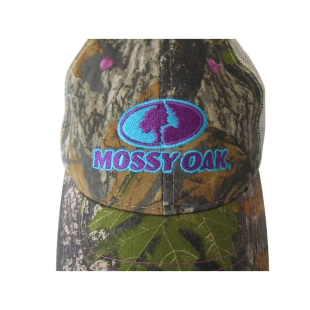 Mossy Oak Camo Trucker Hat Baseball Cap Mesh Back Gray Purple‎ Blue Hook & Loop